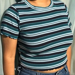 Violet Moon Blue Striped Baby Tee L